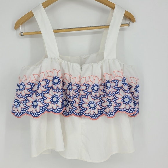 ASOS White Floral Embroidered Ruffle Crop Tank 2 - Picture 5 of 9